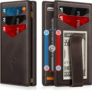 Wallet for Men Slim Leather Wallets for 12-15 Cards, Minimalist Thin RFID Blocking Card Holder with Money Clip & ID Window, Small Bifold Front Pocket Wallet, Gifts for Men