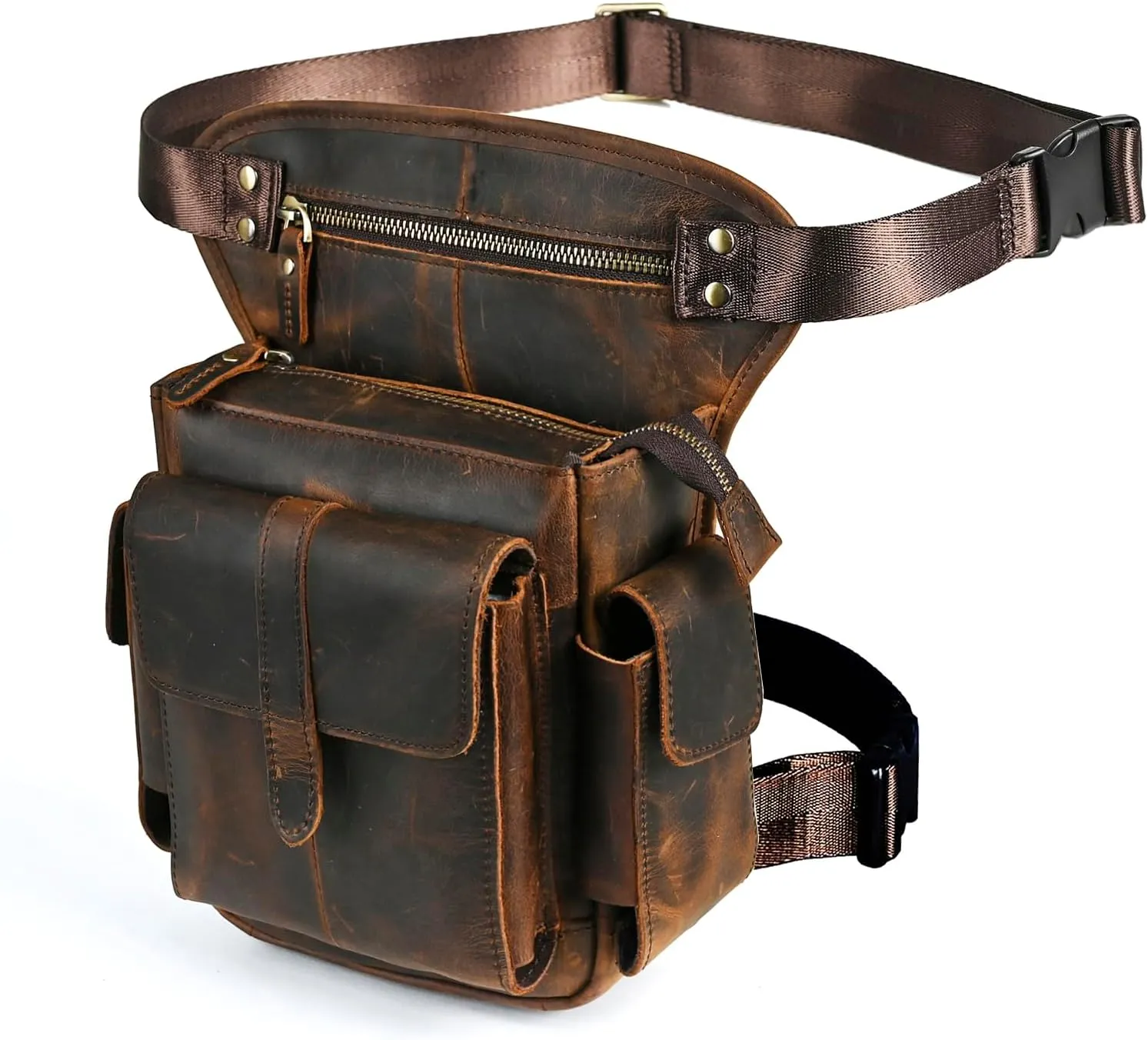 Water Resistant Canvas   Leather Motorcycle Travel Fanny Waist Pack Drop Thigh Leg Bag Pouch For Men Women FB913-5