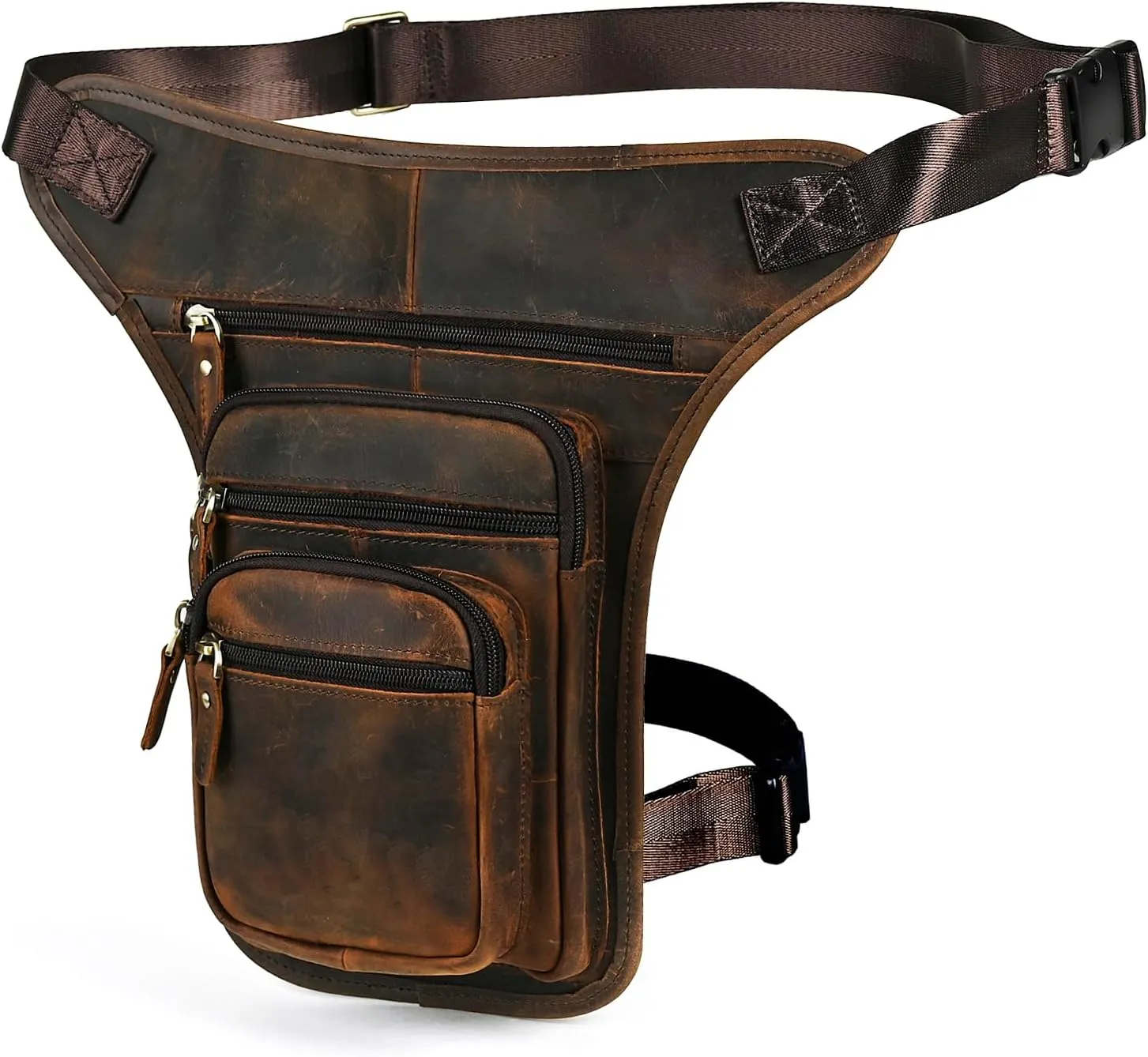 Water Resistant Canvas   Leather Motorcycle Travel Fanny Waist Pack Drop Thigh Leg Bag Pouch For Men Women FB913-5