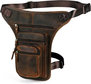 Water Resistant Canvas   Leather Motorcycle Travel Fanny Waist Pack Drop Thigh Leg Bag Pouch For Men Women FB913-5