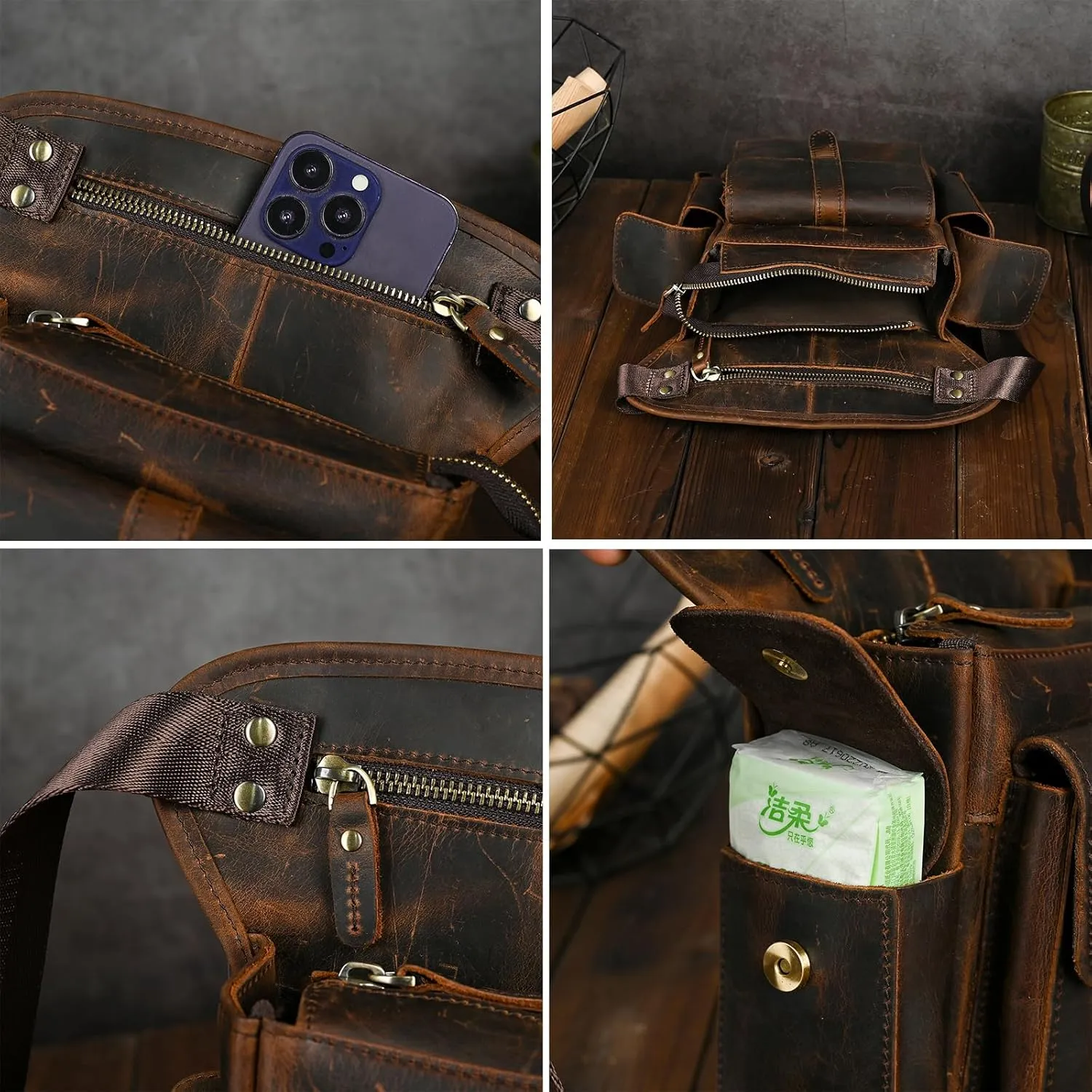 Water Resistant Canvas   Leather Motorcycle Travel Fanny Waist Pack Drop Thigh Leg Bag Pouch For Men Women FB913-5