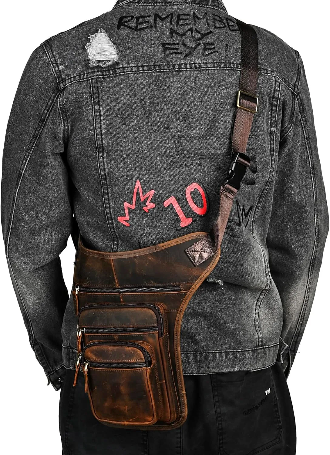 Water Resistant Canvas   Leather Motorcycle Travel Fanny Waist Pack Drop Thigh Leg Bag Pouch For Men Women FB913-5