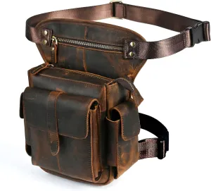 Water Resistant Canvas   Leather Motorcycle Travel Fanny Waist Pack Drop Thigh Leg Bag Pouch For Men Women FB913-5
