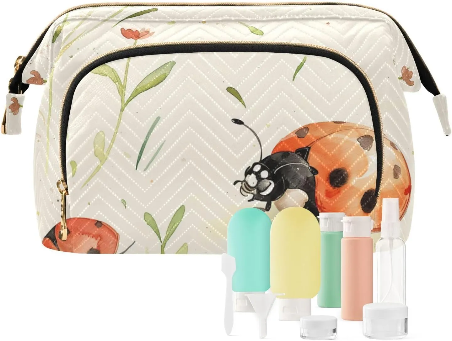 Watercolor Painting A Coccinella Travel Bag Portable Cosmetic Bag For Women Women's Coin Purse for Large Cosmetic