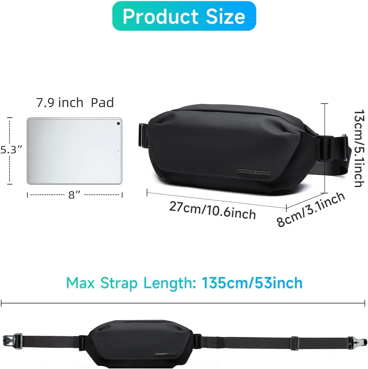 Waterproof Fanny Pack for Men Stylish Sling Bag with Magnetic Snap Lightweight Shoulder Bag for Traveling, Sporting, Cycling, Daily