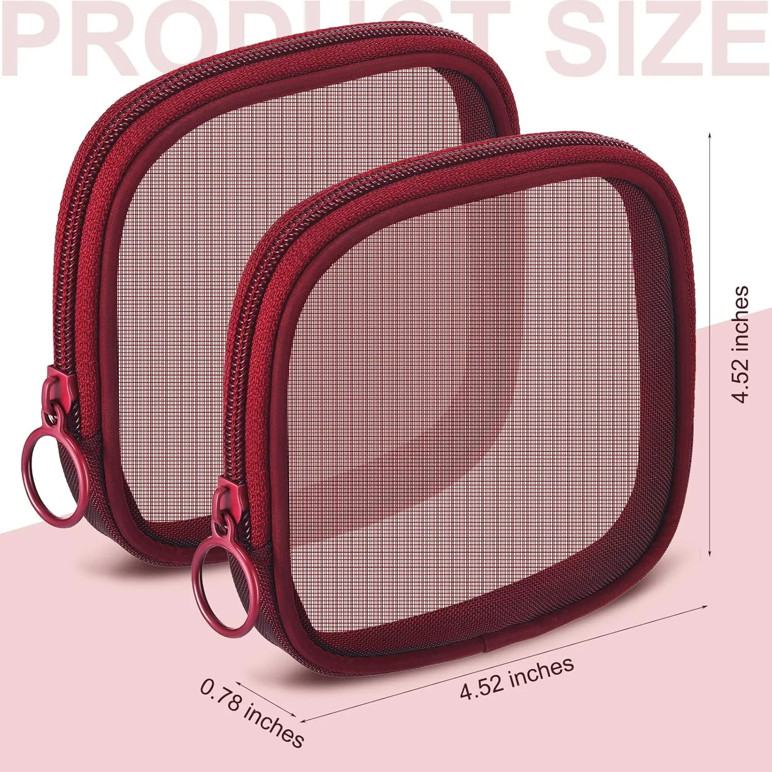 Weewooday 4 Pcs Mesh Makeup Bag Mesh Cosmetic Bag Travel Toiletry Pouch with Zipper Mini Makeup Cosmetic Purse for Daily Accessory(Small,Wine Red)