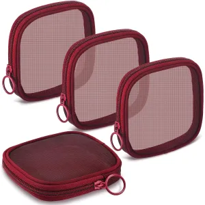 Weewooday 4 Pcs Mesh Makeup Bag Mesh Cosmetic Bag Travel Toiletry Pouch with Zipper Mini Makeup Cosmetic Purse for Daily Accessory(Small,Wine Red)