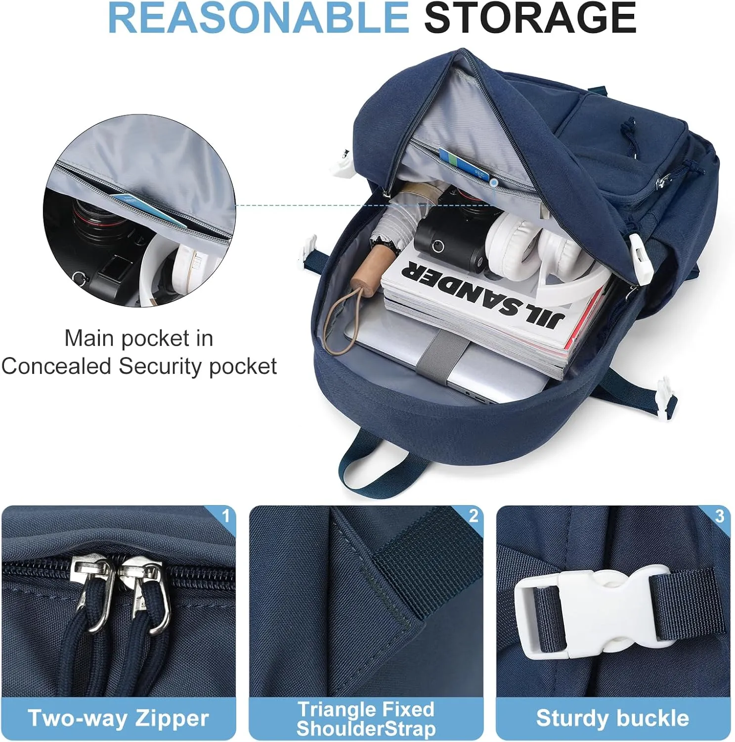 weradar High School Backpack For Women Men,Aesthetic College Backpack With Lots of Pockets,Lightweight Middle School Bag For Teens Girls Boys,Cute Bookbag(Blue)
