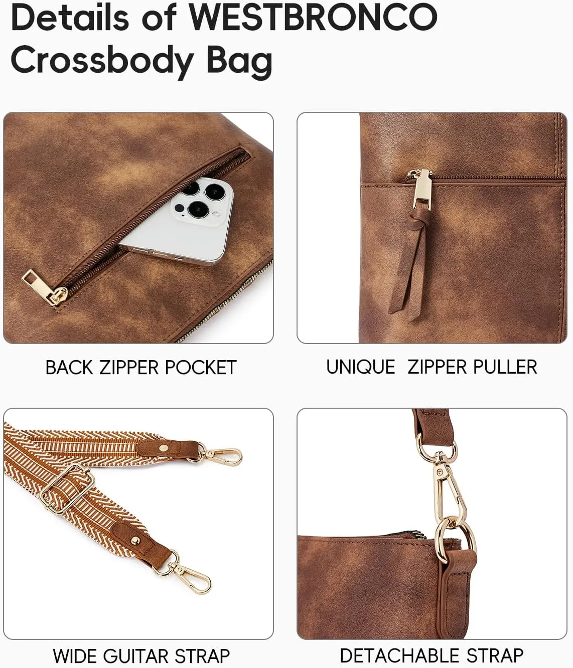 WESTBRONCO Crossbody Purses for Women Medium Shoulder Bag Vegan Leather Handbags with Guitar Strap