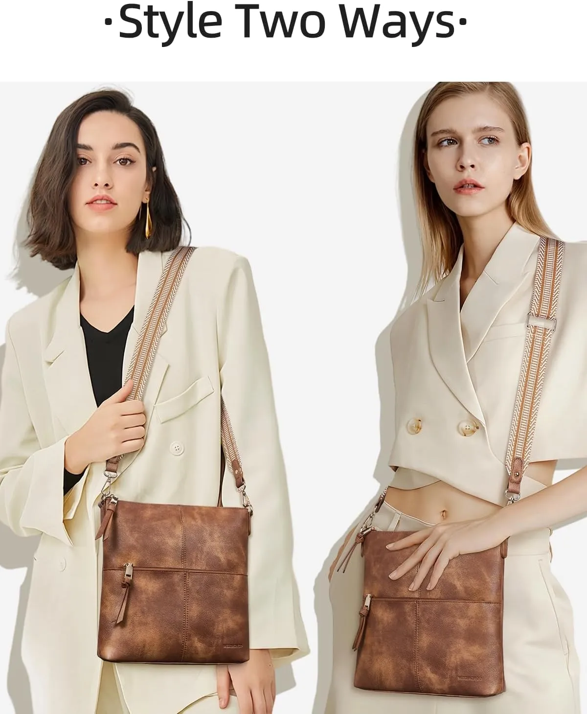 WESTBRONCO Crossbody Purses for Women Medium Shoulder Bag Vegan Leather Handbags with Guitar Strap