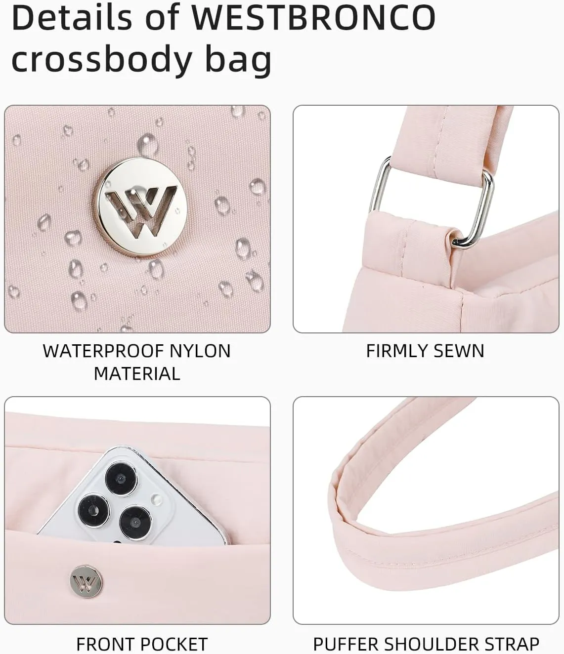 WESTBRONCO Small Crossbody Bags for Women Nylon with Adjustable Strap, Mini Crossbody Purse, Shoulder Bag Traveling Workout