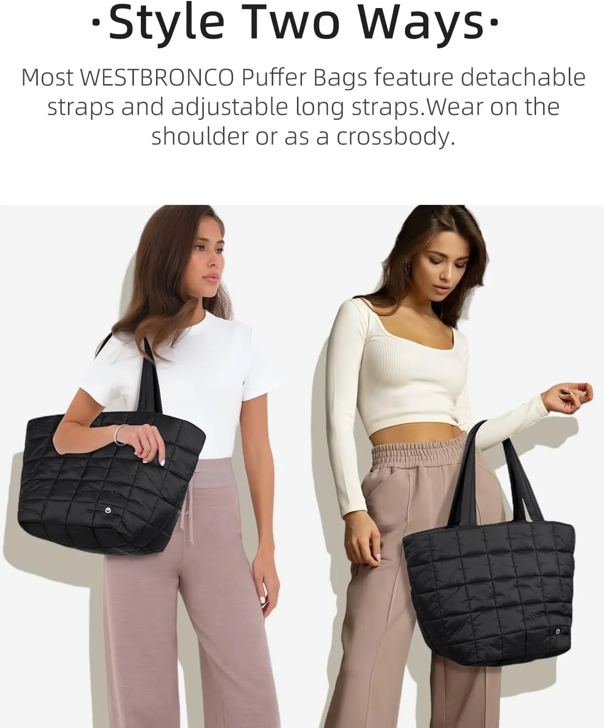 WESTBRONCO Small Puffer Bag Quilted Crossbody Bags for Women Puffy Purse Nylon Shoulder Handbag with Adjustable Strap