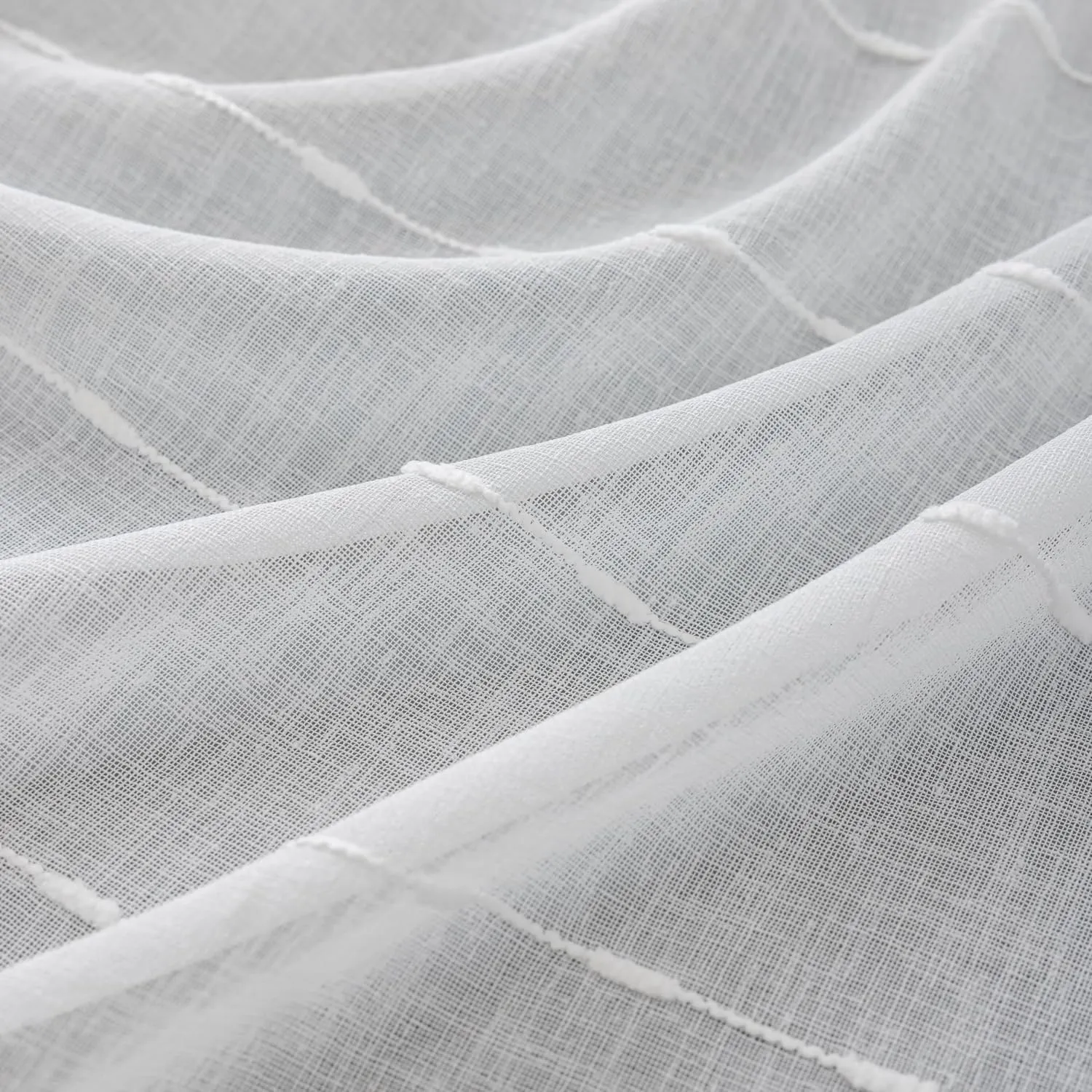 White Curtains 96" Long for Sliding Glass Patio Door - Set of 2 Embroidered with White Trim Faux Linen Pom Pom Curtains - Minimalist Boho Farmhouse Rustic Sheer 8ft x 52"W