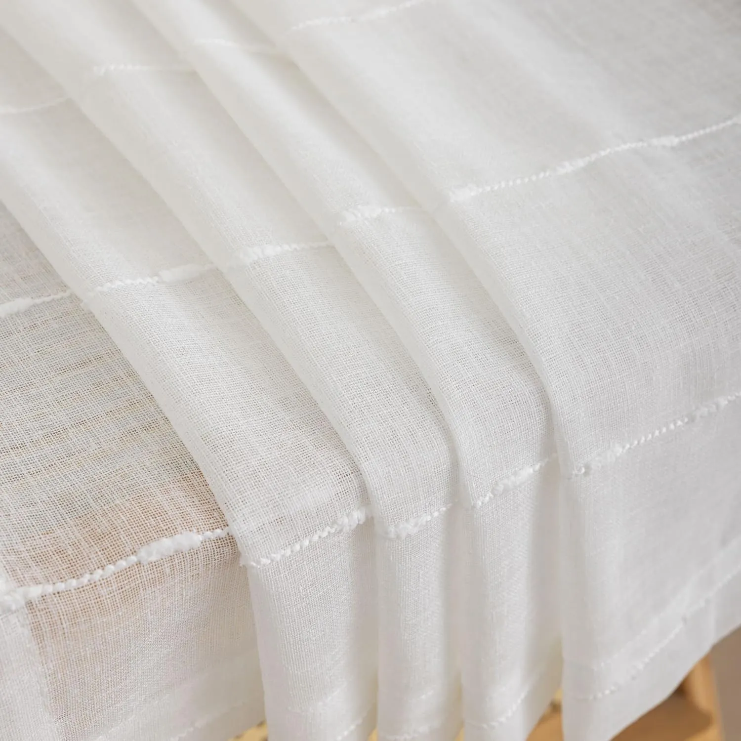 White Curtains 96" Long for Sliding Glass Patio Door - Set of 2 Embroidered with White Trim Faux Linen Pom Pom Curtains - Minimalist Boho Farmhouse Rustic Sheer 8ft x 52"W