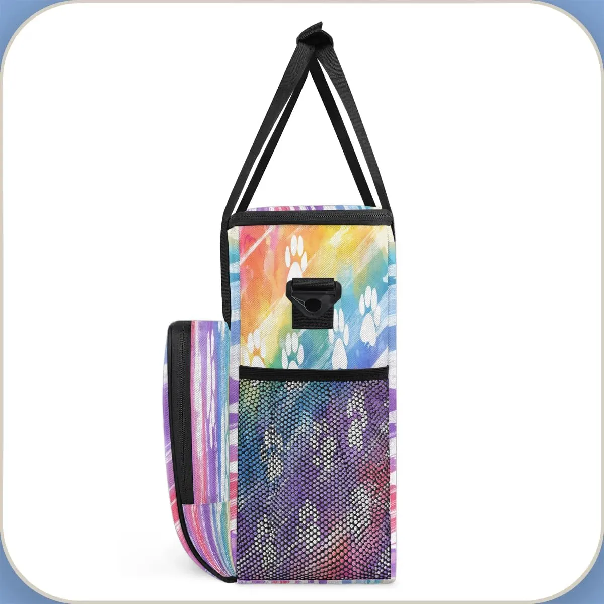 White Dog Paw Prints On Rainbow Coffee Maker Storage Bag, Travel Coffee Maker Carrying Storage Tote Bag Compatible with K-Mini or K-Mini Plus, Dustproof Tote Bag with Shoulder Strap for Women Men