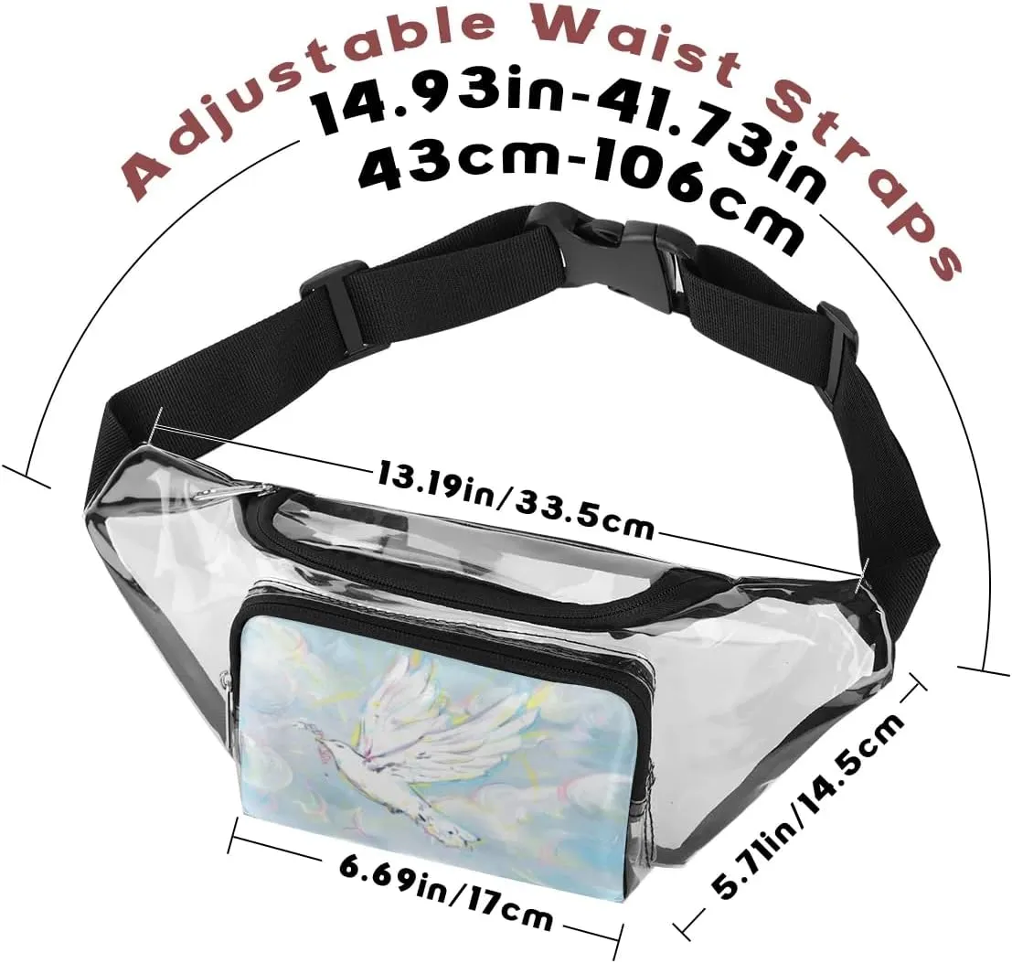 White Dove Flying Clear Fanny Pack Stadium Approved Clear Crossbody Belt Bag for Women Men Transparent Waist Bag with Adjustable Strap for Concerts Sports Events Travel