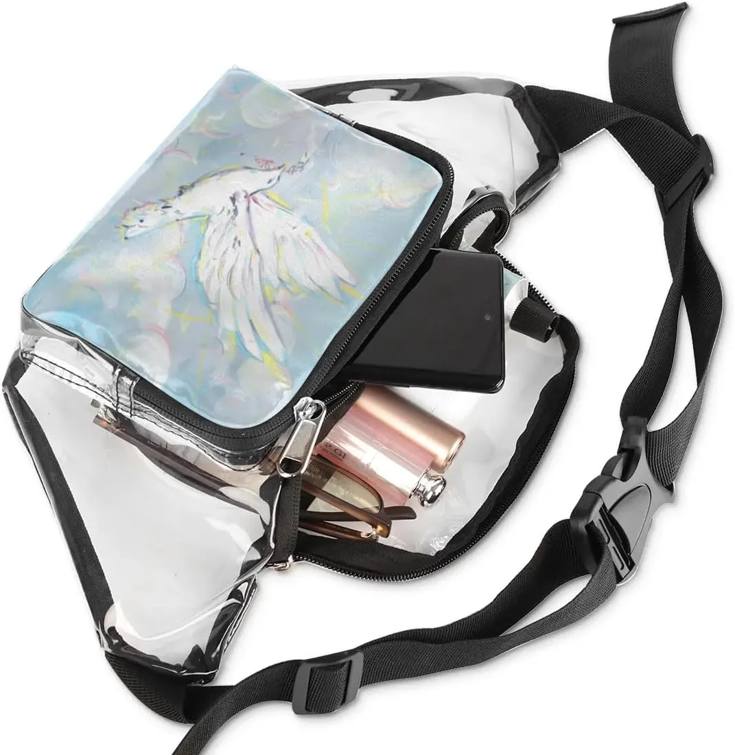 White Dove Flying Clear Fanny Pack Stadium Approved Clear Crossbody Belt Bag for Women Men Transparent Waist Bag with Adjustable Strap for Concerts Sports Events Travel