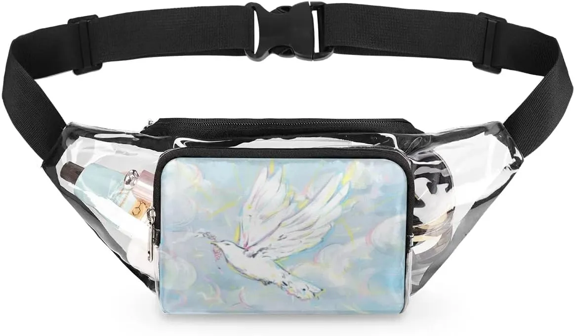 White Dove Flying Clear Fanny Pack Stadium Approved Clear Crossbody Belt Bag for Women Men Transparent Waist Bag with Adjustable Strap for Concerts Sports Events Travel