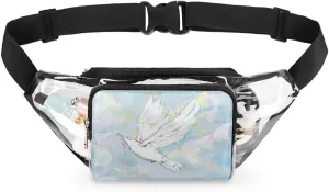 White Dove Flying Clear Fanny Pack Stadium Approved Clear Crossbody Belt Bag for Women Men Transparent Waist Bag with Adjustable Strap for Concerts Sports Events Travel