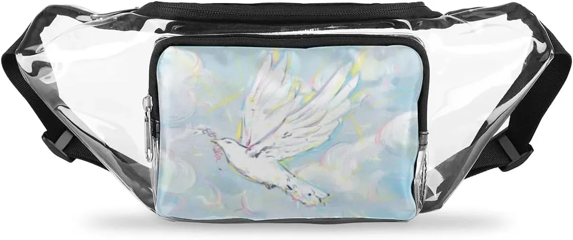 White Dove Flying Clear Fanny Pack Stadium Approved Clear Crossbody Belt Bag for Women Men Transparent Waist Bag with Adjustable Strap for Concerts Sports Events Travel