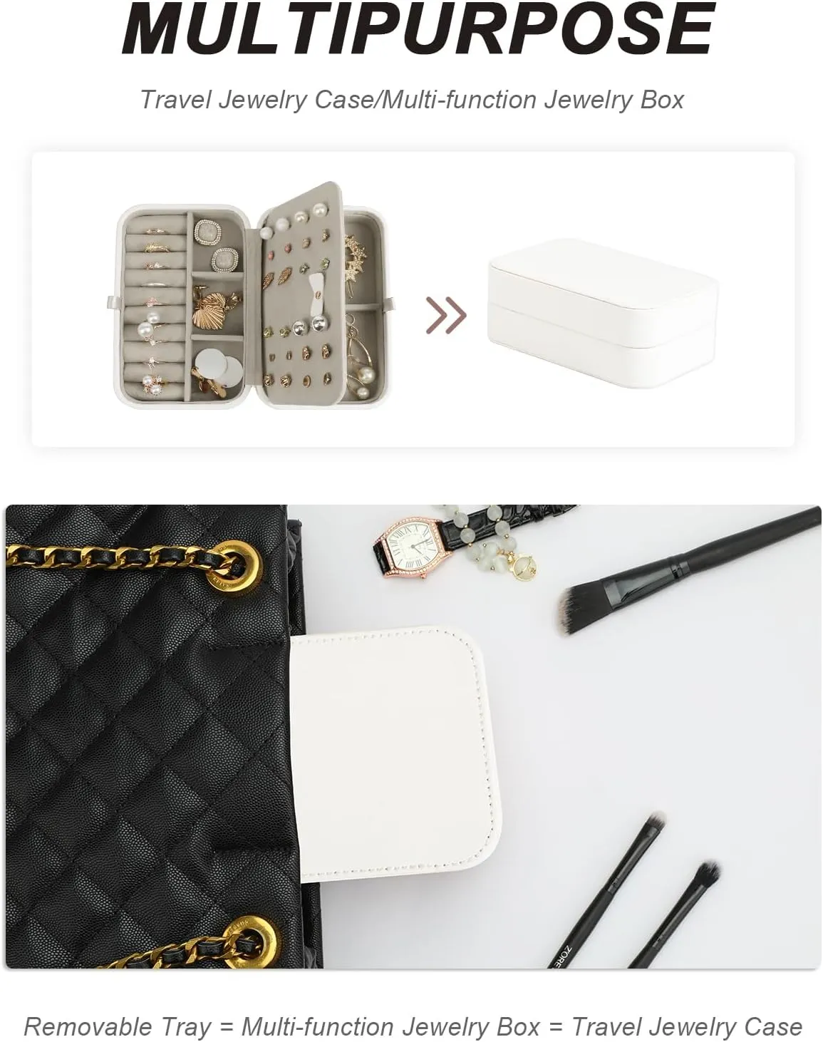 White Jewelry Box, Large Travel Jewelry Case Organizer, 2 Layer Jewelry Holder Organizer, Traveling Jewelry Organizer for Women, Watch Case for Women, White