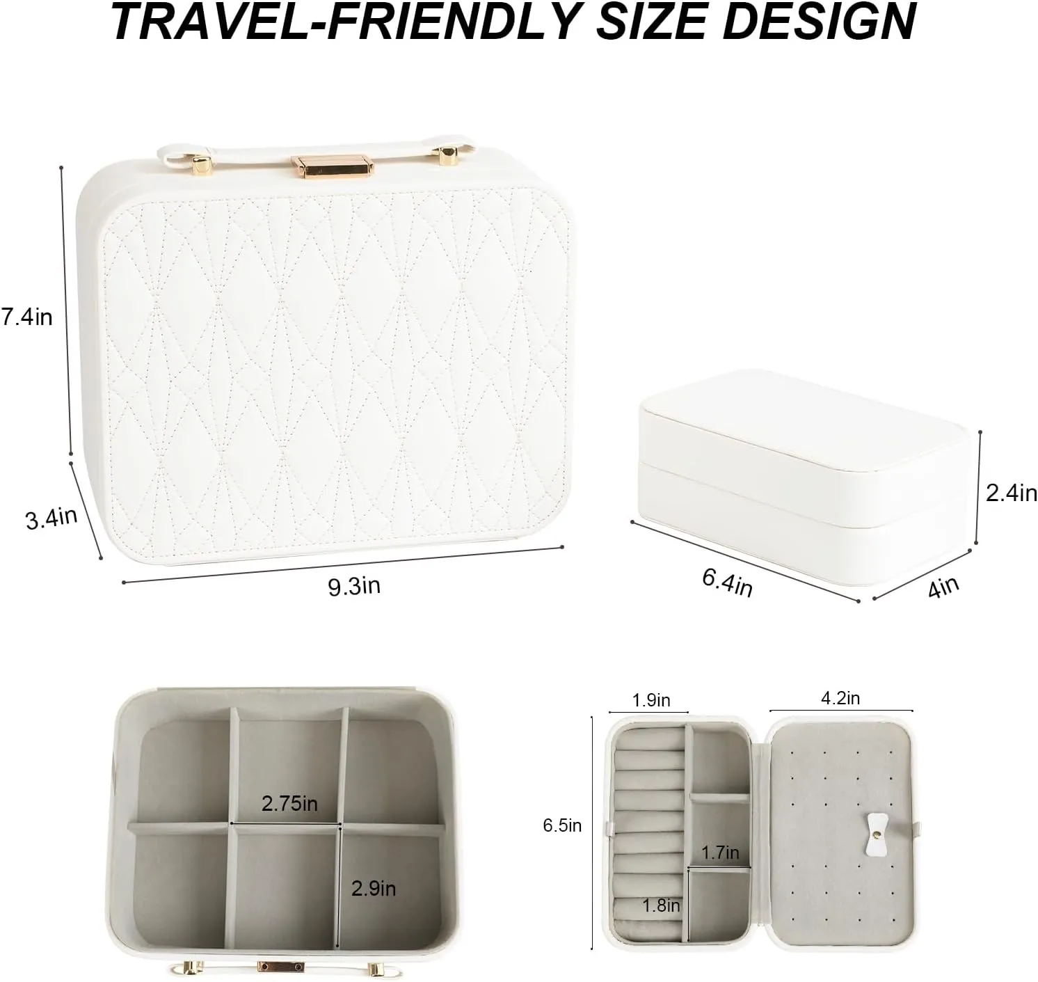 White Jewelry Box, Large Travel Jewelry Case Organizer, 2 Layer Jewelry Holder Organizer, Traveling Jewelry Organizer for Women, Watch Case for Women, White