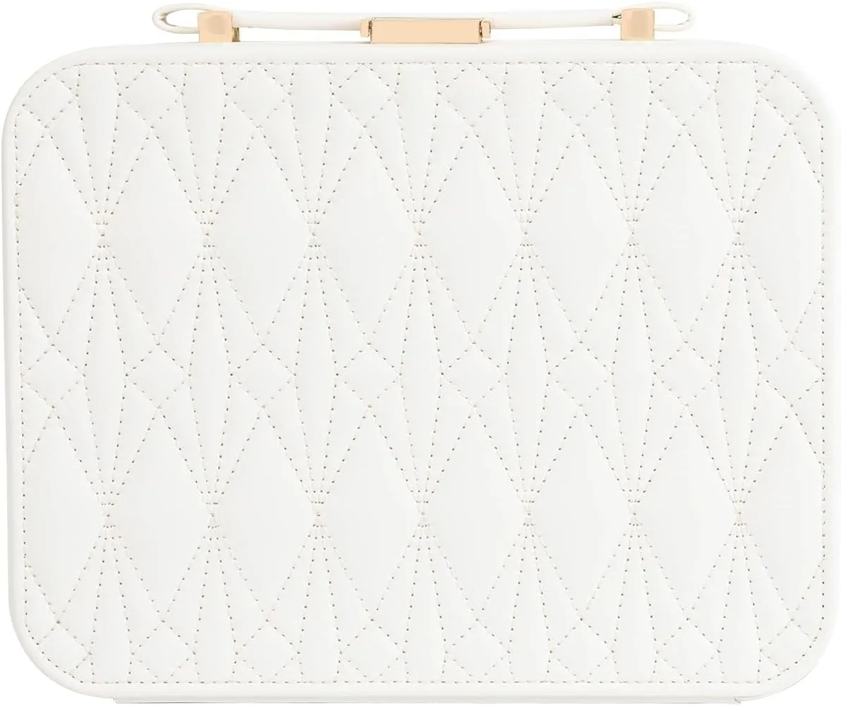 White Jewelry Box, Large Travel Jewelry Case Organizer, 2 Layer Jewelry Holder Organizer, Traveling Jewelry Organizer for Women, Watch Case for Women, White