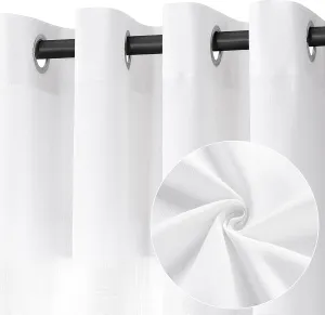 White Linen Curtains 48 Inch Length 2 Panels for Living Room Bedroom, Light Filtering Sheer Curtains 48 Inches, Elegant Modern Grommet Semi Sheer Soft Privacy Drapes