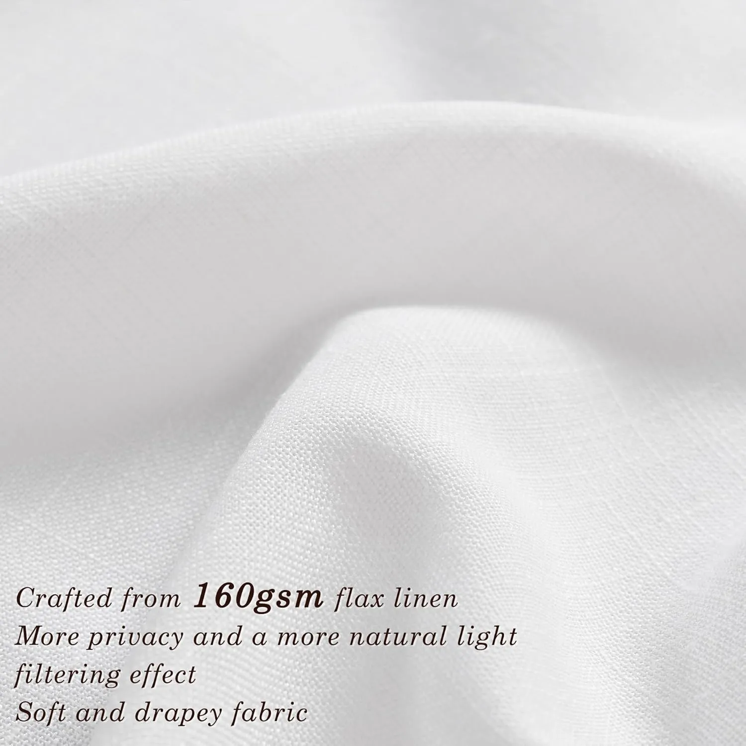 White Linen Curtains 48 Inch Length 2 Panels for Living Room Bedroom, Light Filtering Sheer Curtains 48 Inches, Elegant Modern Grommet Semi Sheer Soft Privacy Drapes