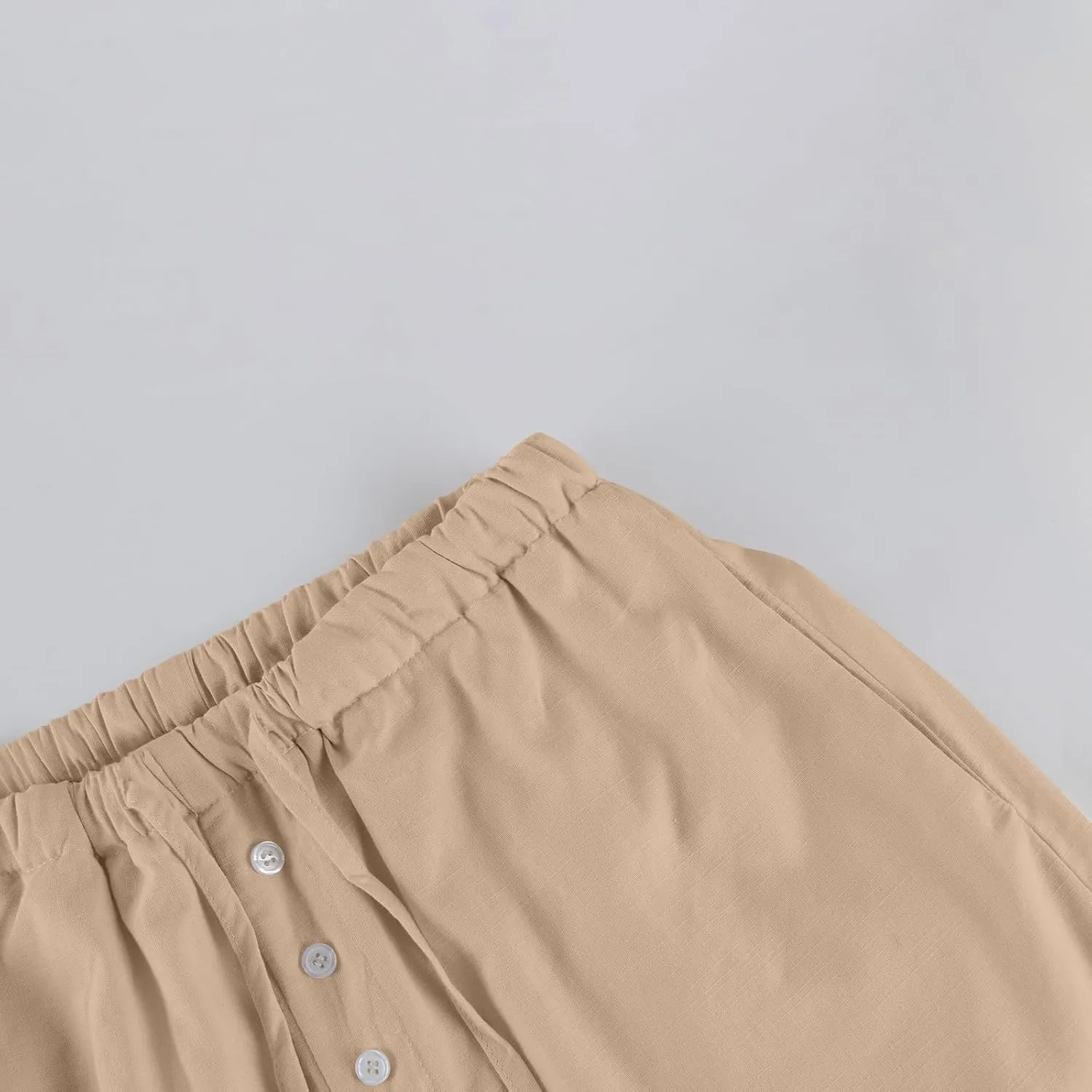 Wide Leg Linen Pants Women Drawstring High Waist Lightweight Palazzo Pants Lounge Boho Beach Flowy Trousers w/Pockets