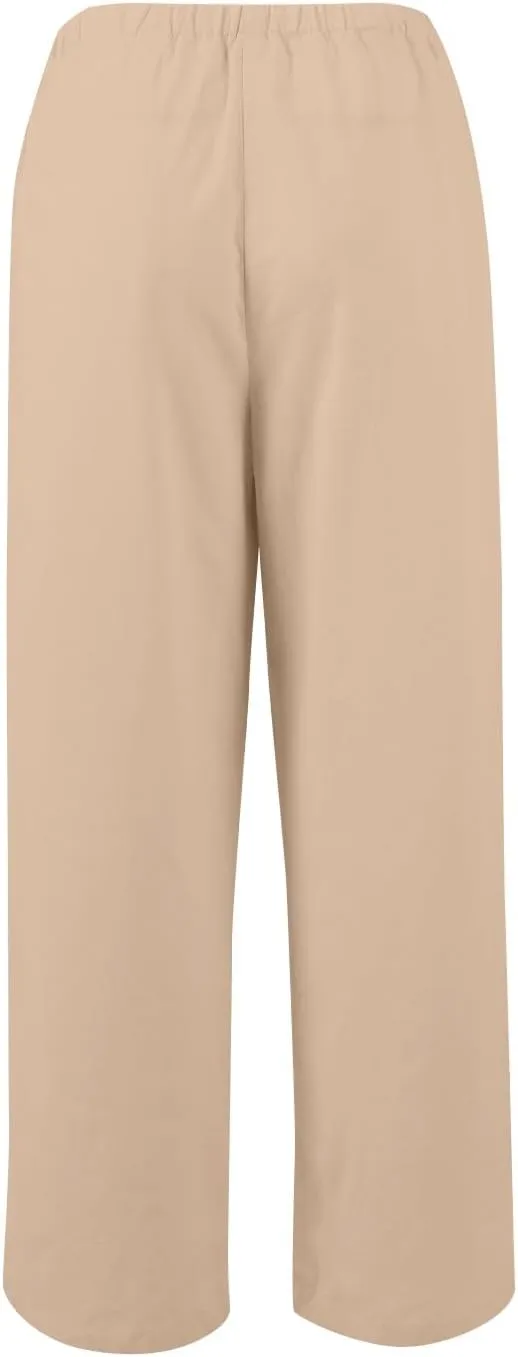 Wide Leg Linen Pants Women Drawstring High Waist Lightweight Palazzo Pants Lounge Boho Beach Flowy Trousers w/Pockets
