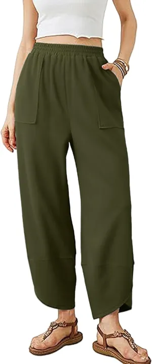 Wide Leg Sweatpants for Women Elastic High Waisted Workout Pant Trendy Solid Color Palazzo Pants with Pockets 2025