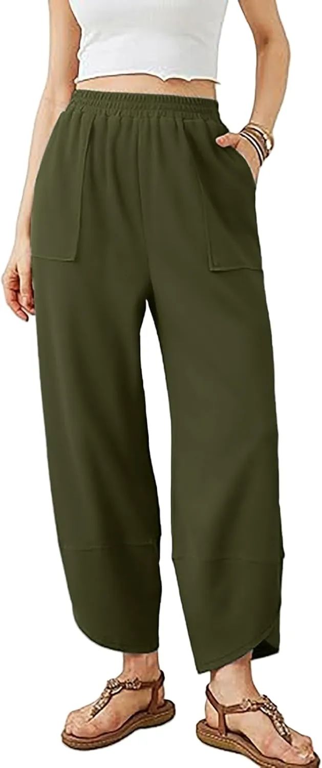 Wide Leg Sweatpants for Women Elastic High Waisted Workout Pant Trendy Solid Color Palazzo Pants with Pockets 2025
