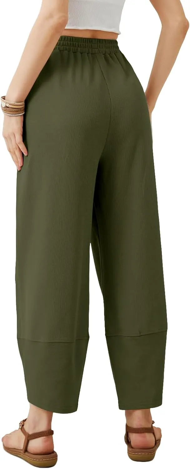Wide Leg Sweatpants for Women Elastic High Waisted Workout Pant Trendy Solid Color Palazzo Pants with Pockets 2025