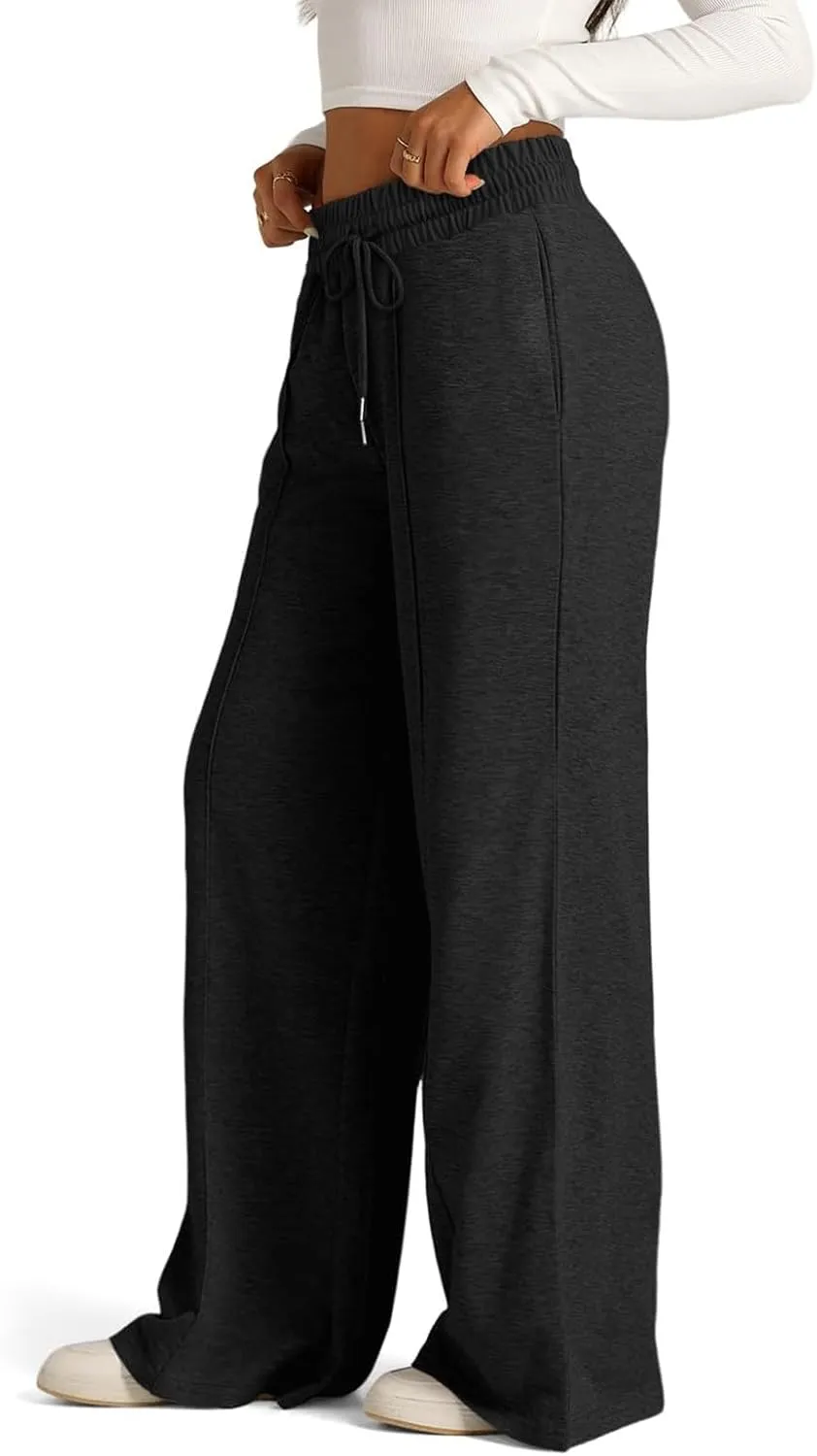 Wide Leg Sweatpants Women Elastic Drawstring Straight Leg Lounge Pants Casual Comfy Athletic Flare Joggers Trousers