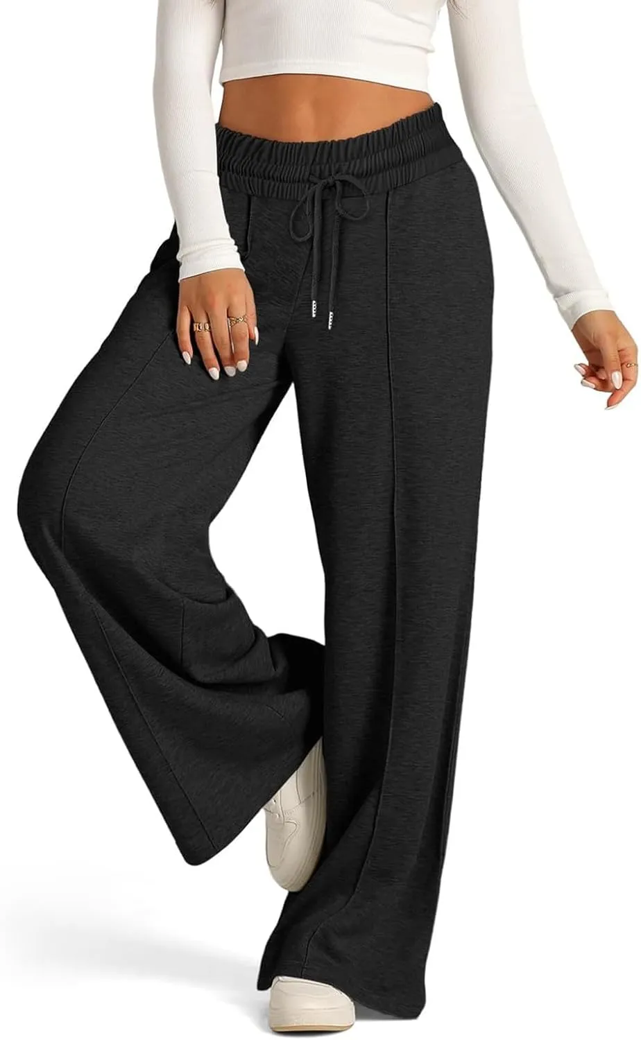 Wide Leg Sweatpants Women Elastic Drawstring Straight Leg Lounge Pants Casual Comfy Athletic Flare Joggers Trousers