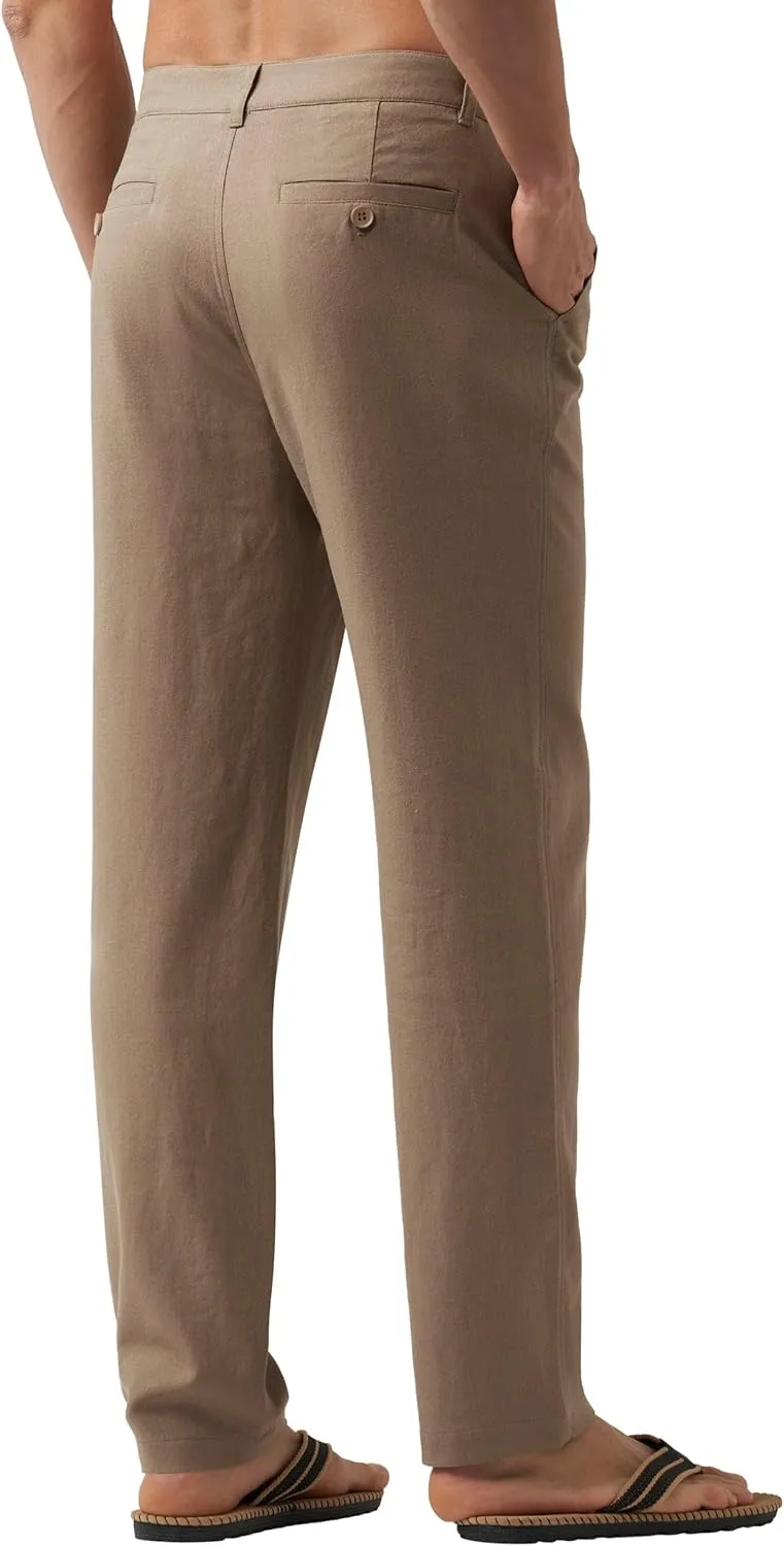 Willit Men's Linen Pants Casual Linen Dress Pants Drawstring Beach Summer Lightweight Trousers 29" 30" 32"