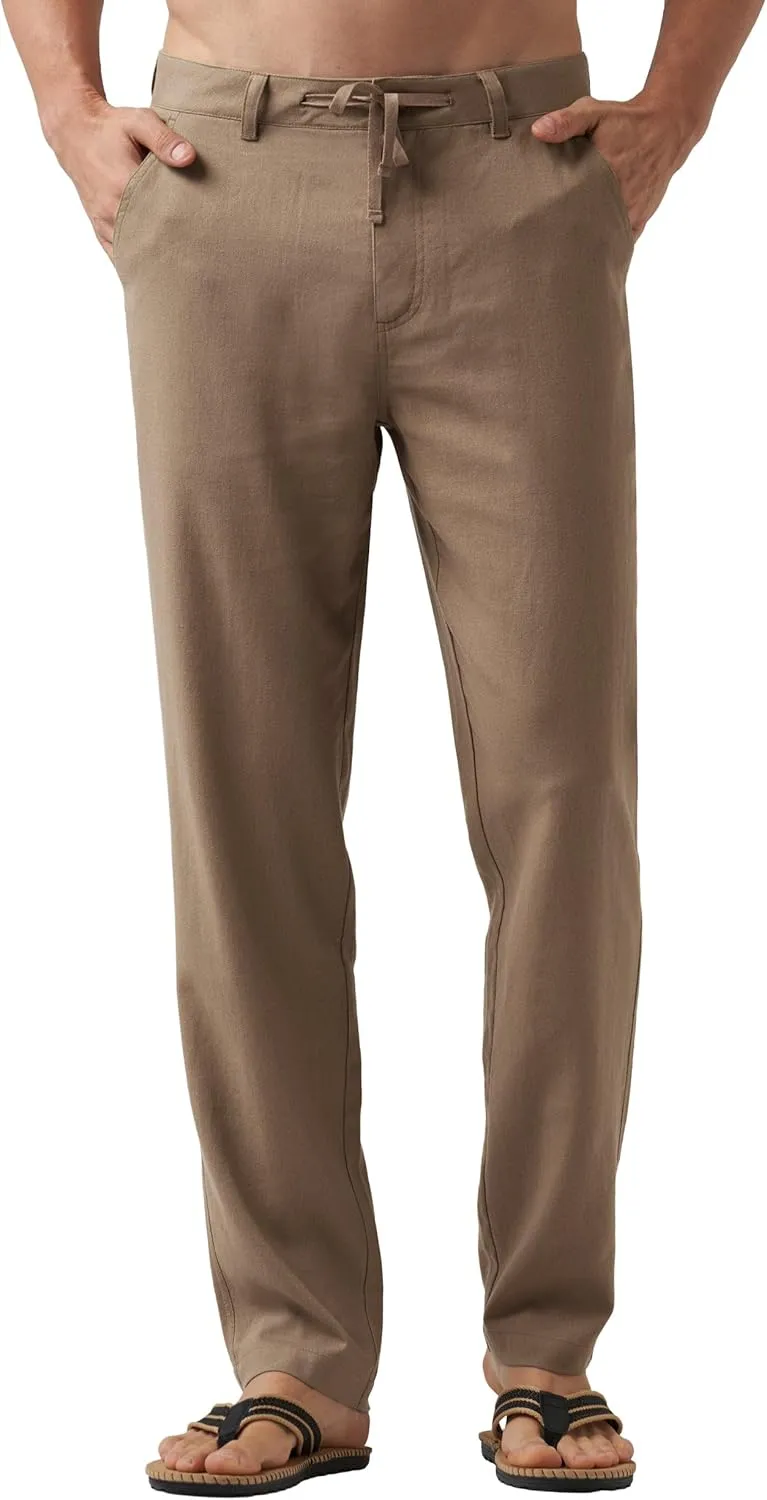 Willit Men's Linen Pants Casual Linen Dress Pants Drawstring Beach Summer Lightweight Trousers 29" 30" 32"