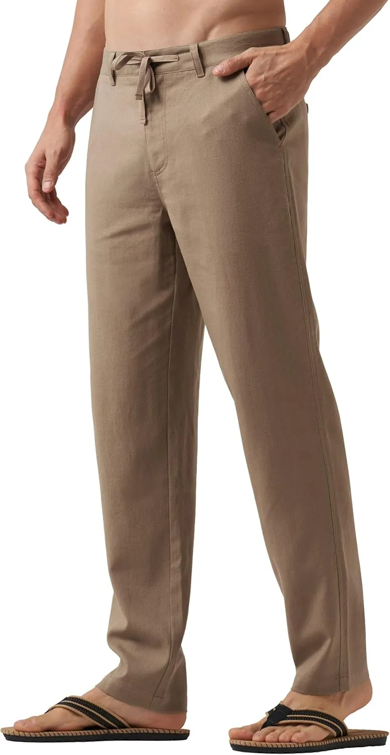 Willit Men's Linen Pants Casual Linen Dress Pants Drawstring Beach Summer Lightweight Trousers 29" 30" 32"
