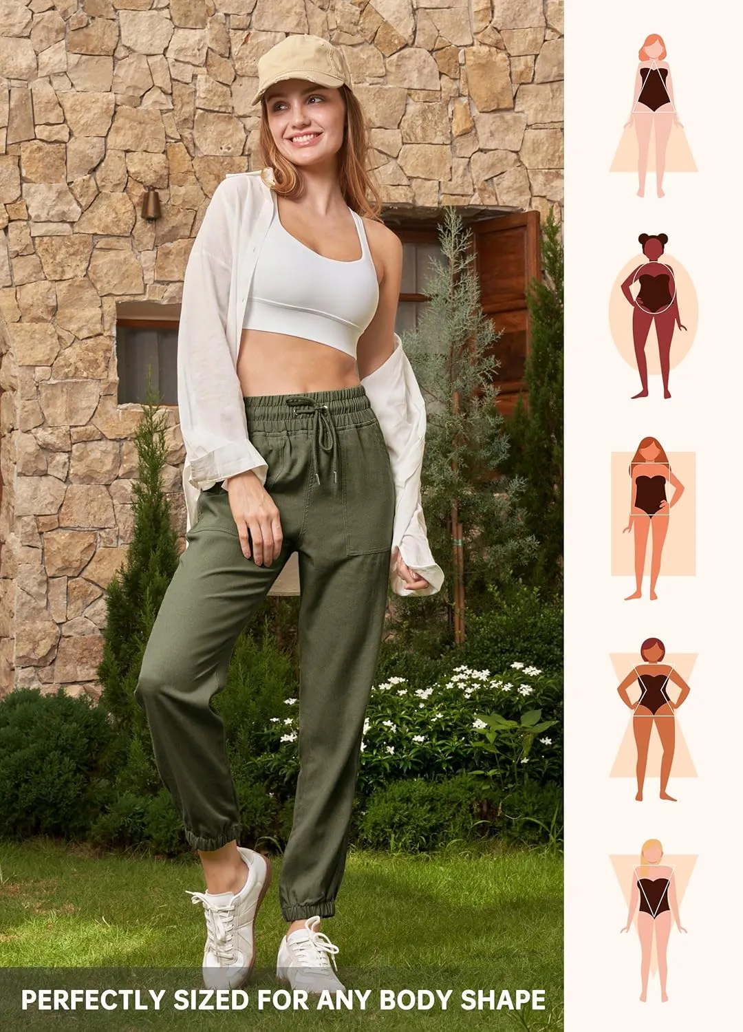 Willit Women Linen Pants Joggers Casual Lightweight Lounge Cotton Linen Travel Beach Summer Pants with Pockets 25.5"/28"