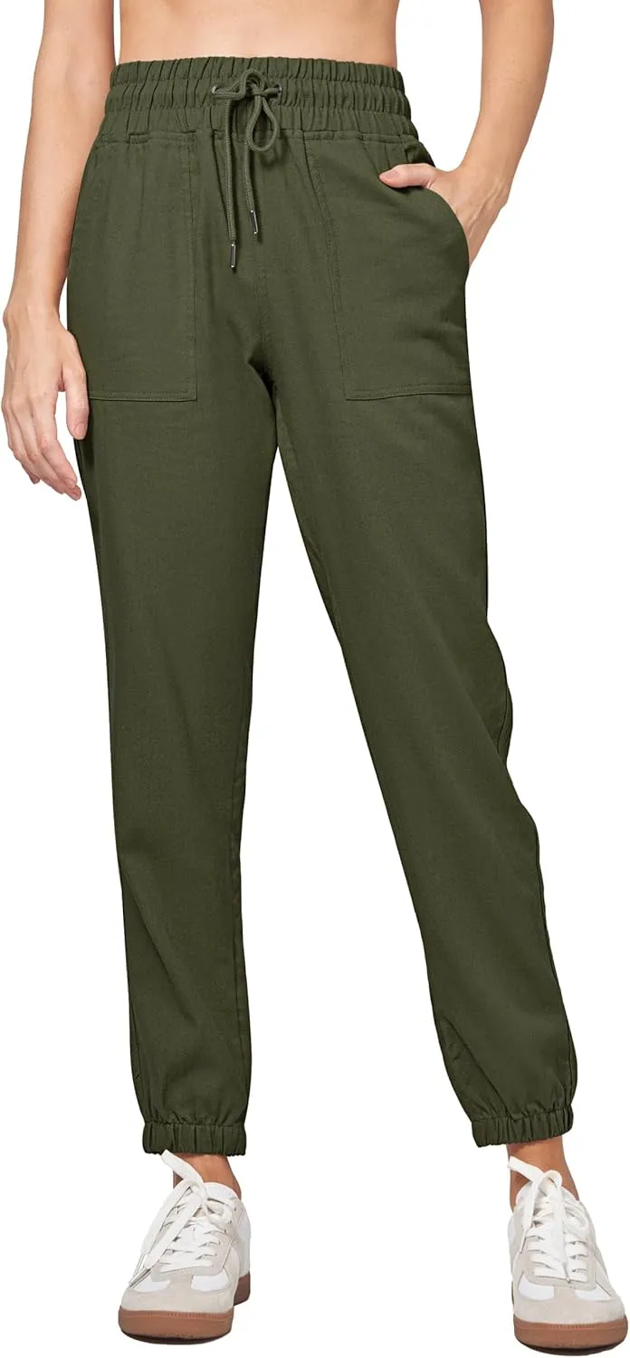 Willit Women Linen Pants Joggers Casual Lightweight Lounge Cotton Linen Travel Beach Summer Pants with Pockets 25.5"/28"
