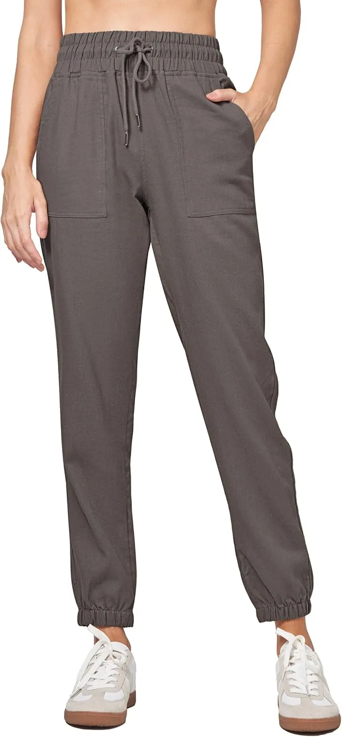 Willit Women Linen Pants Joggers Casual Lightweight Lounge Cotton Linen Travel Beach Summer Pants with Pockets 25.5"/28"