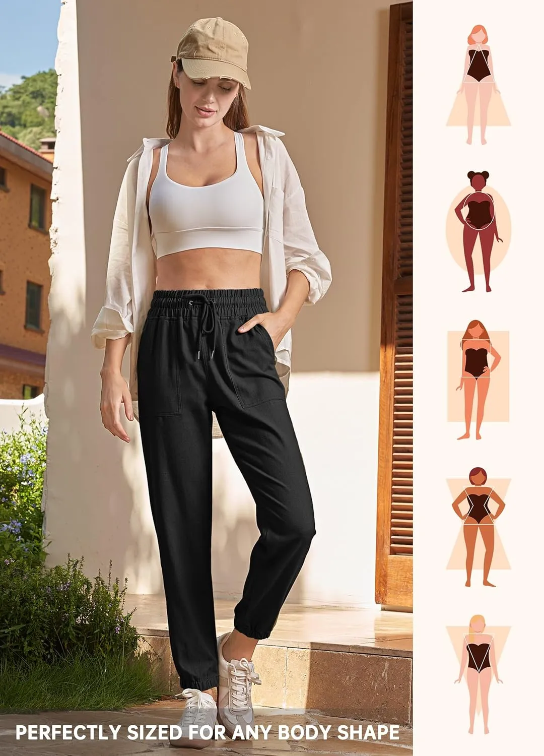 Willit Women Linen Pants Joggers Casual Lightweight Lounge Cotton Linen Travel Beach Summer Pants with Pockets 28"