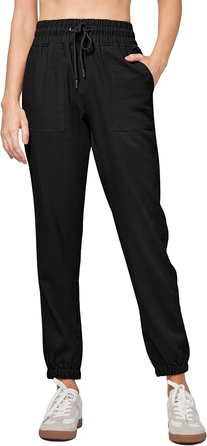 Willit Women Linen Pants Joggers Casual Lightweight Lounge Cotton Linen Travel Beach Summer Pants with Pockets 28"
