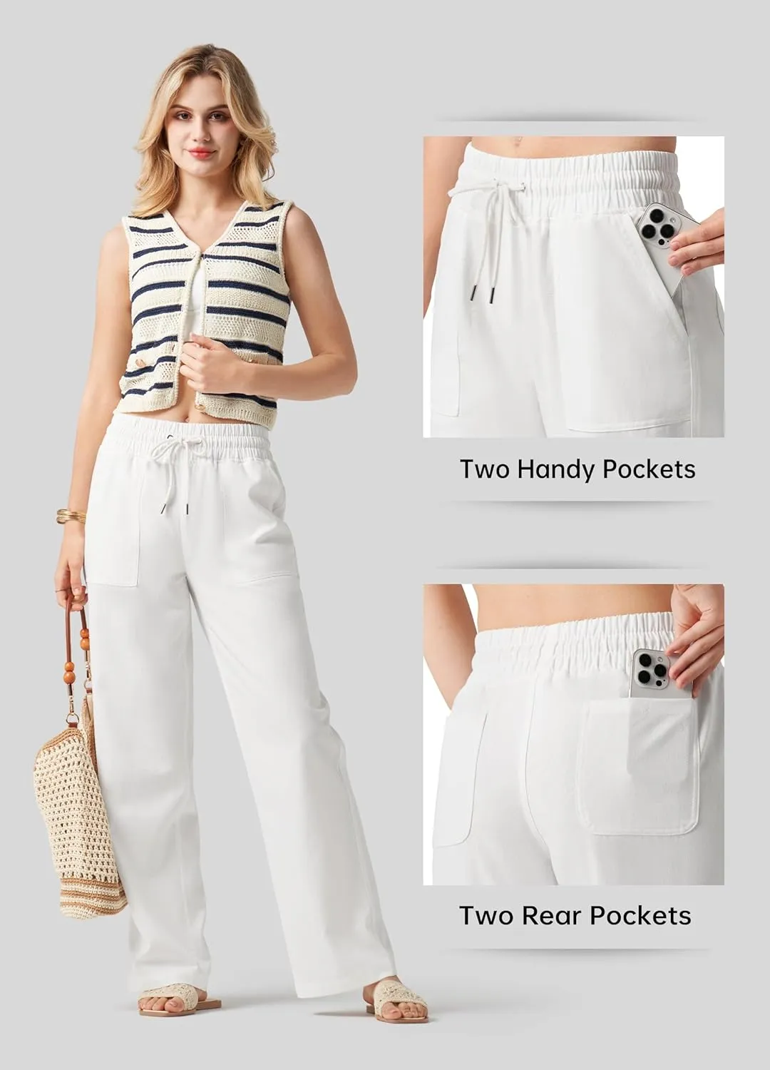Willit Women Linen Pants Wide Leg Casual Palazzo Pants Cotton Linen Lounge Beach Summer Pants with Pockets 29"/31"/ 33"