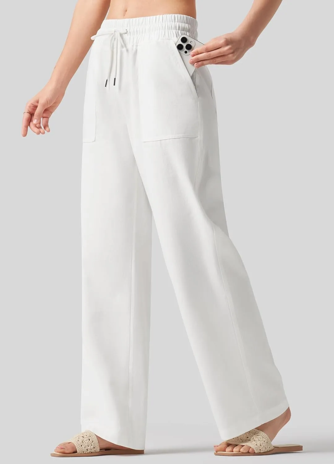 Willit Women Linen Pants Wide Leg Casual Palazzo Pants Cotton Linen Lounge Beach Summer Pants with Pockets 29"/31"/ 33"