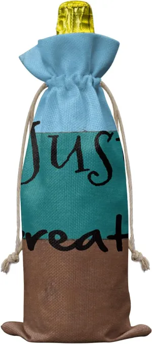 Wine Bags for Wine Bottles Gifts, Wine Bottle Bag with Drawstrings, Just Breath Blue Green and Brown Stripes Wood Texture Wine Tote for Travel, Birthday, Blind Tastings, Christmas, Home Storage