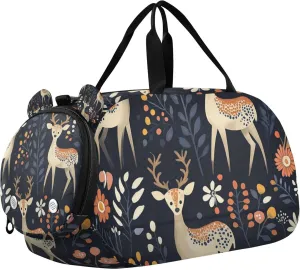 Winter Reindeer Duffle Bag for Toddler Boys Girls, Gym Sports Bag with Shoe Compartments, Kids Travel Overnight Weekender Shoulder Bag