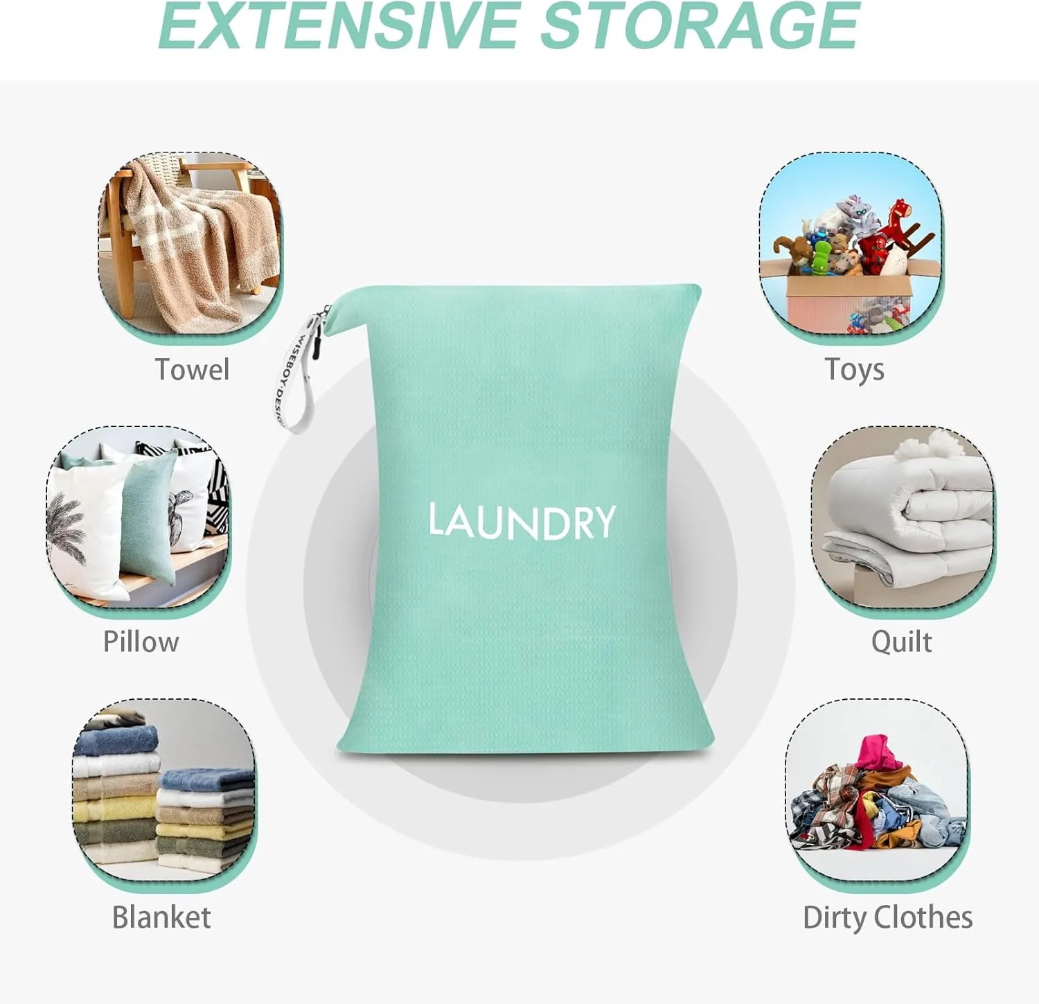 WiseBoy Laundry Bag, 23.6x35 inch Oversized Laundry Bags, Travel Laundry Bag Dirty Clothes Organizer, Nylon Wet Dry Storage Bag for College Dorm, Camping, Caravan, Blue