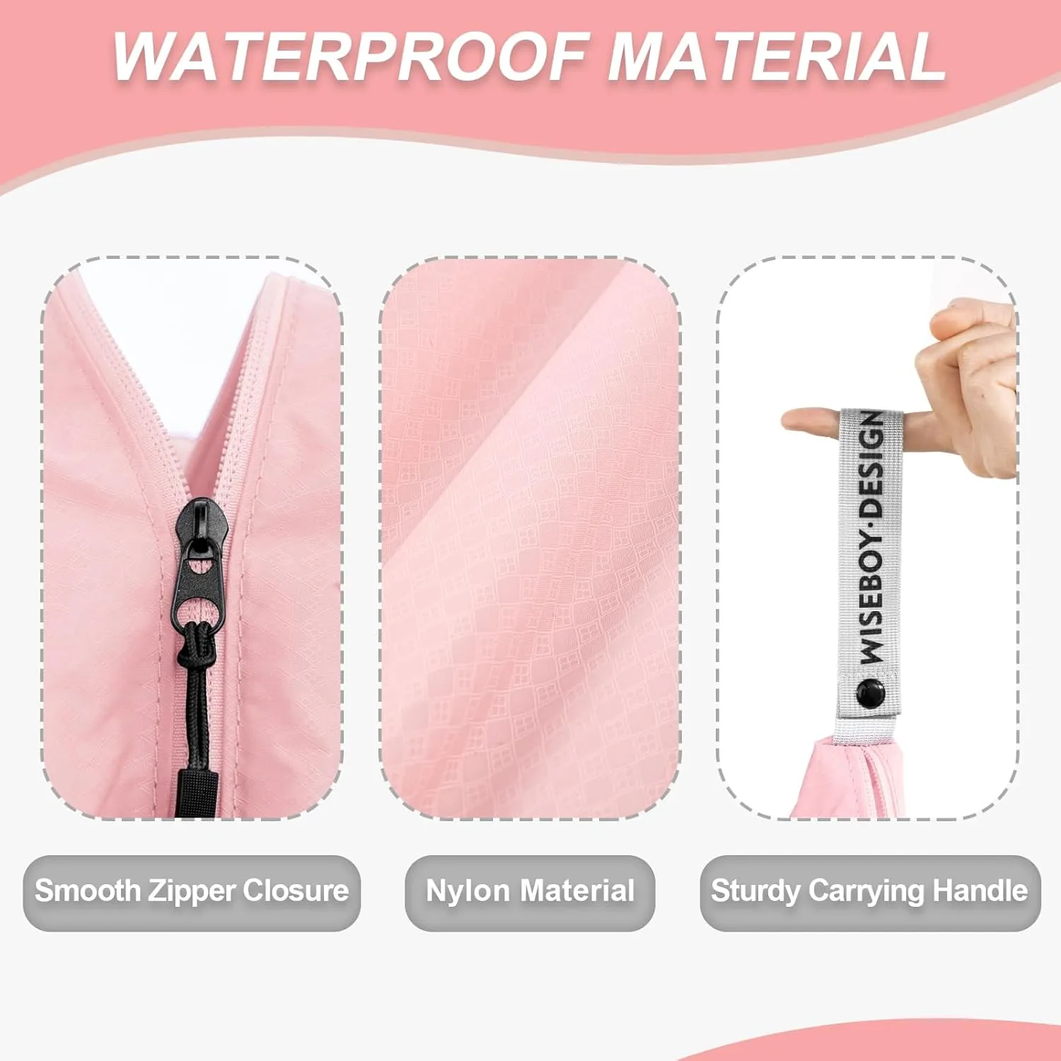 WiseBoy Laundry Bag, 23.6x35 inch Oversized Laundry Bags, Travel Laundry Bag Dirty Clothes Organizer, Nylon Wet Dry Storage Bag for College Dorm, Camping, Caravan, Pink